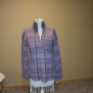 FSL Apparel fuzzy sparkly sweater with half zip in front.